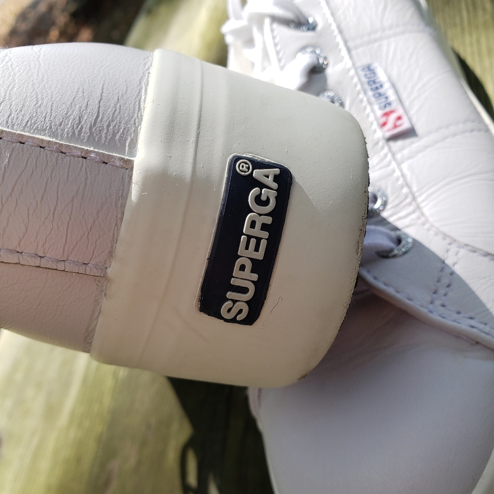 Superga White Leather Platform Sneakers - Picture 6 of 8